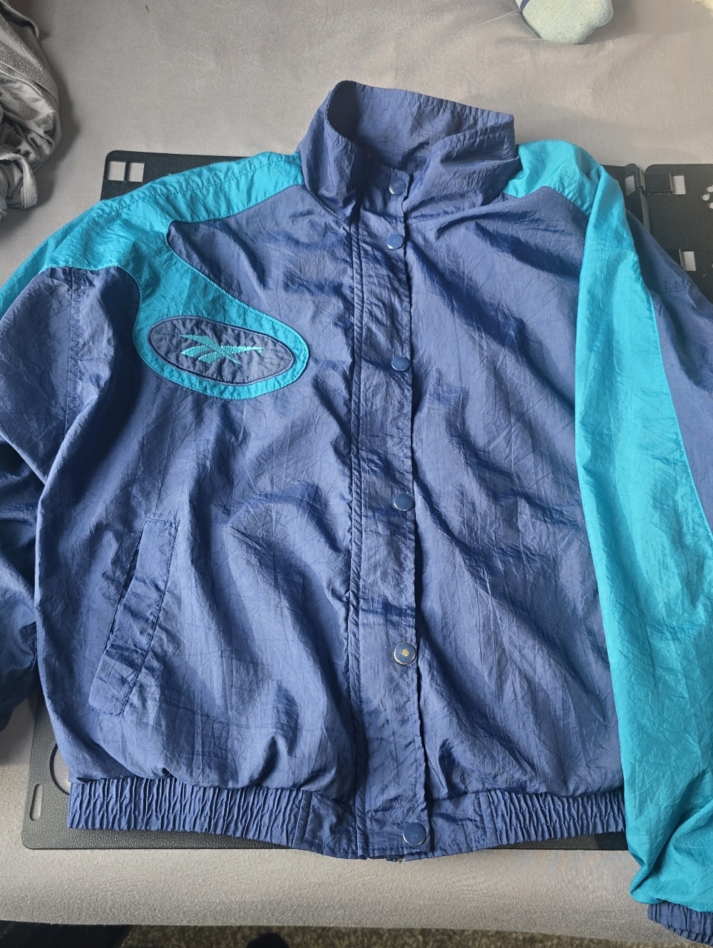 Vintage 90s Reebok Colorblock Windbreaker Jacket Blue Teal Medium